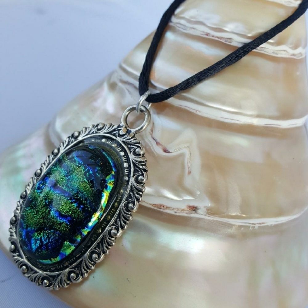 SOLD "Vintage Feels" Dichroic Glass necklace